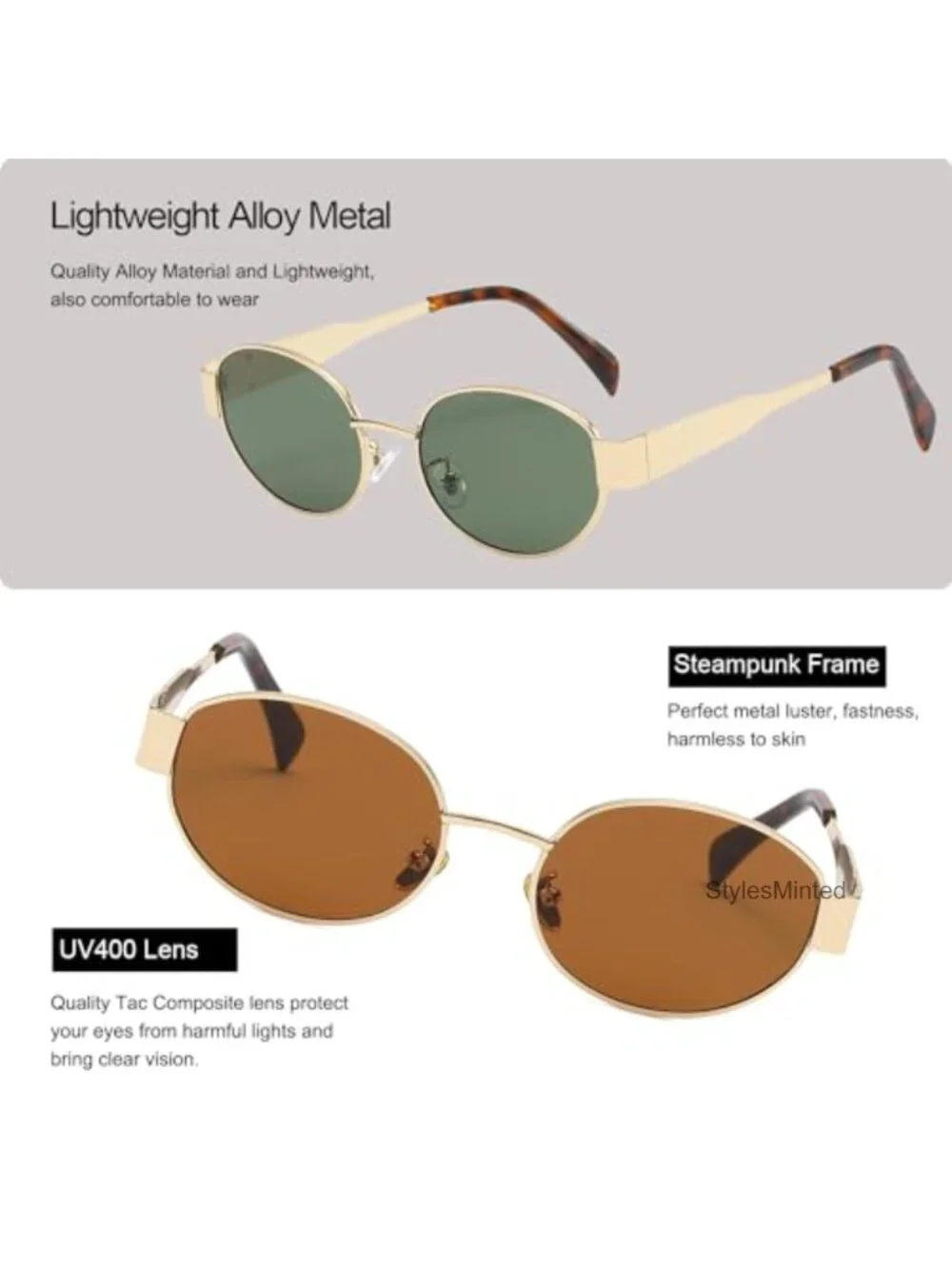 Retro Oval Metal Sunglasses UV400 Protection Trendy Shades